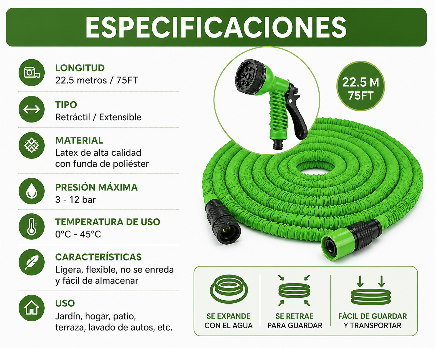 MANGUERA RETRACTIL MAGIC HOSE 22.5 M/ 75FT