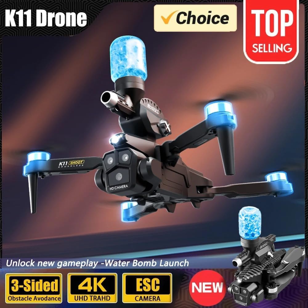 Dron K11 Max Shoot Triple Cámara Dispara Bolitas Hidrogel Negro