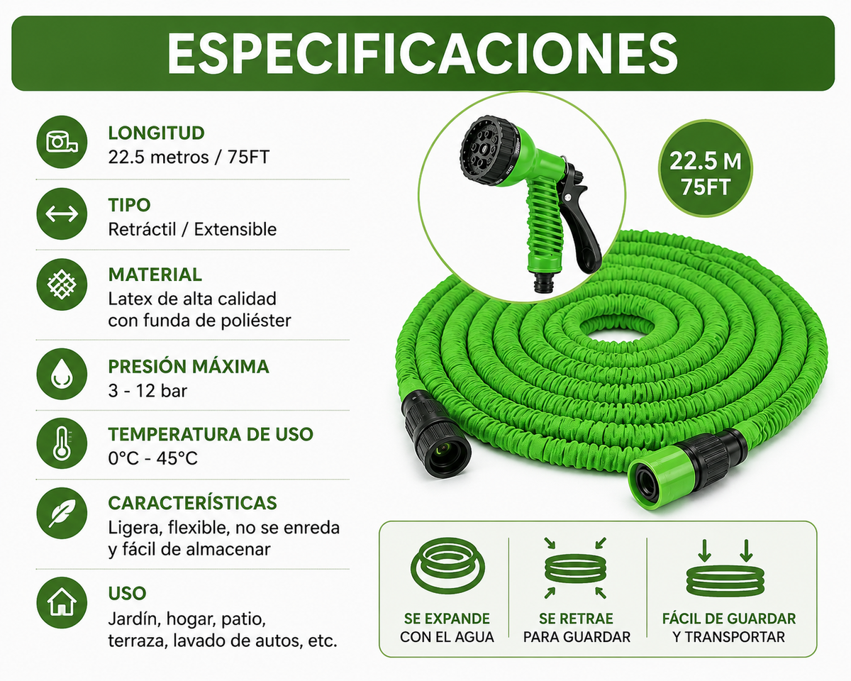 MANGUERA RETRACTIL MAGIC HOSE 22.5 M/ 75FT
